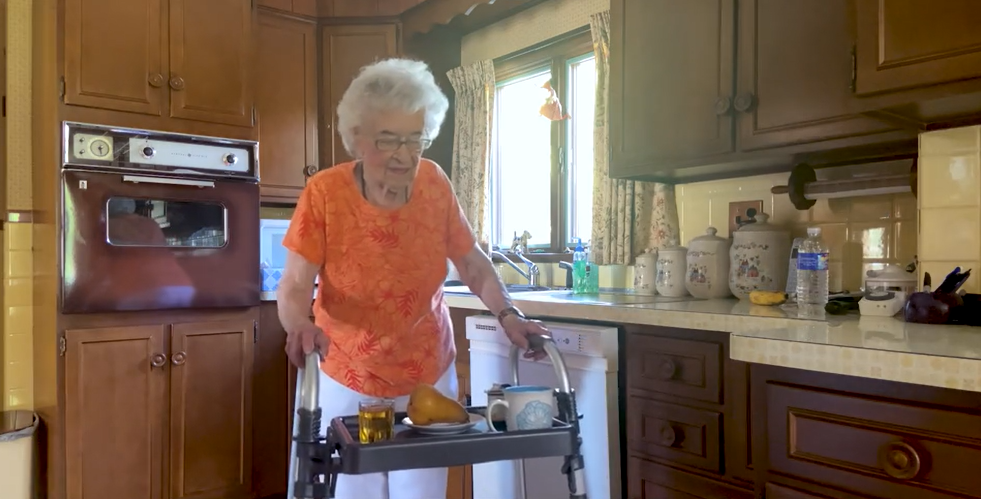 Patient using a walker