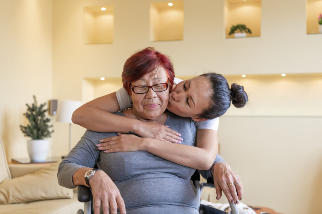 Elderly mom with her daughter